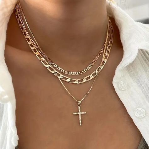 Women's Retro Luxury Artificial Crystal Cross Necklace - Temu Temu Stuff, Stylish Jewelry Accessories, Cross Chain Necklace, Layered Cross Necklace, Stackable Necklaces, Retro Luxury, Faith Cross, Stacked Necklaces, Crystal Cross