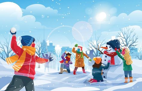 Winter Wonderland with Kids Playing Snow Background Concept Winter Wonderland Illustration, Kids Playing In Snow, Winter Train, Holiday Posters, Snow Background, Snow Illustration, Winter Poster, Sports Drawings, Winter Play