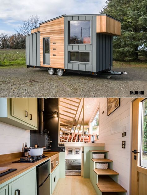 Ellèbore Tiny House Features an Unconventional Upside-Down Layout Smart Tiny House Ideas, House Trailer Ideas, Tiny House On A Trailer, Tiny House Portable, Moveable Tiny House, Tiny Trailer House, Micro House Design, Living Big In A Tiny House, Micro House Interior