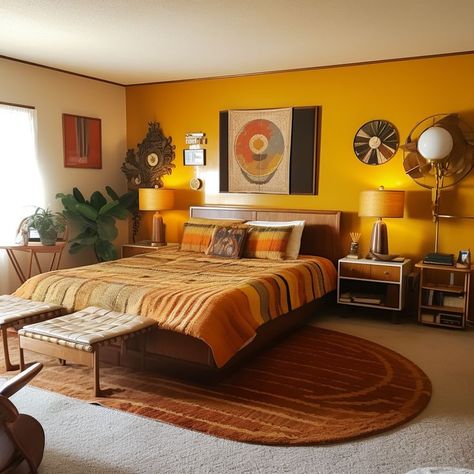 70s Aesthetic Bedroom Decor, 70s Aesthetic Bedroom, 70s Bedroom Aesthetic, 70's Bedroom, 70s Bedroom, 70s Room, 70s Interior Design, Bedroom Ideas For Small Rooms, 70s Interior