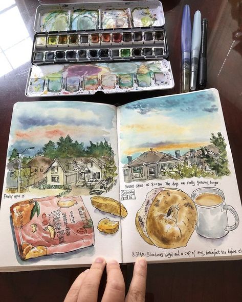 Voyage Sketchbook, Crackers And Cheese, Live Sketch, Study Drawing, Sunset Skies, Travel Journal Scrapbook, Travel Art Journal, Snow Falls, Travel Sketchbook