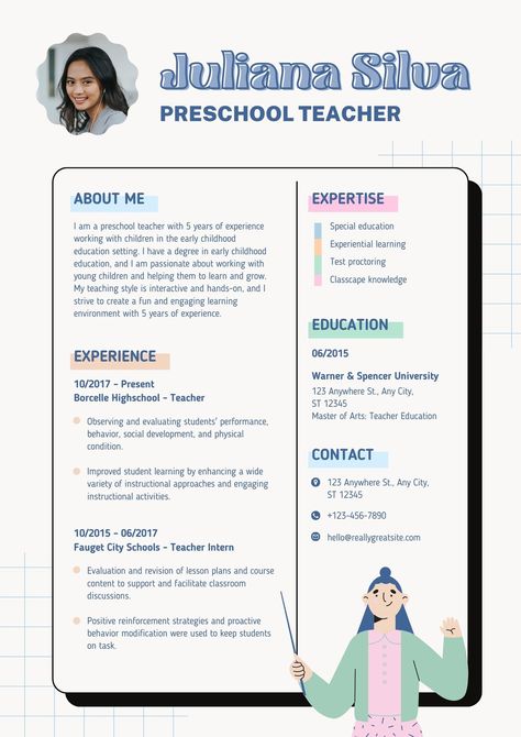 Cv For Teaching, Teacher Resume Template Free, Preschool Teacher Resume, Teacher Cv Template, Teaching Nouns, Teacher Cv, Teacher Portfolio, Technology In The Classroom, Teaching Portfolio