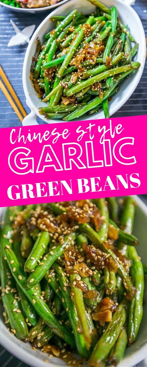 Garlic Chinese Style Green Beans - side dishes #sidedishes Chinese Style Green Beans, Chinese Garlic Green Beans, Asian Dish, Homemade Chinese Food, Chinese Vegetables, Mapo Tofu, Chinese Cooking Recipes, Authentic Chinese Recipes, Cooking Green Beans