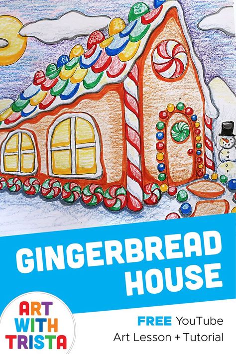 Christmas Elementary Art, 3d Gingerbread House, 2 Point Perspective Drawing, 3d Gingerbread, 2 Point Perspective, Holiday Art Projects, Art Teacher Resources, Winter Art Lesson, Spring Art Projects