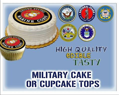 Kosher Parve FDA Approved. Keep finished cake refrigerated. Colors may run and the image may fade. PEEL AND PLACE! (Directions and Ingredients below) So simple to use and professional results! Premium frosting sheets! | eBay! Military Send Off Party Ideas, Marine Cake, Navy Cakes, Military Retirement Parties, Marine Corps Birthday, Army Retirement, Military Cake, Military Party, Army Party