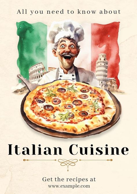 Italian cuisine poster template | premium image by rawpixel.com / Tanat Chittirungsan Italian Food Festival Poster, Pasta Social Media, Pizza Poster Design, Italian Food Poster, Italian Board, Fest Decor, Food Festival Poster, Italian Poster, Brochure Food