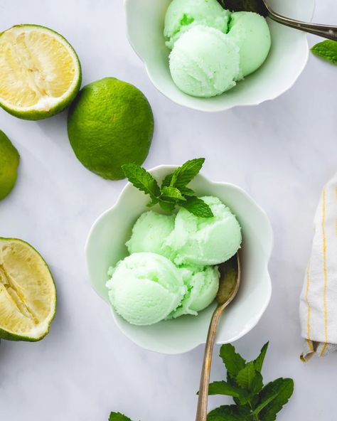 Lime sherbet is zingy, citrusy and so refreshing! Make it at home and it's exceedingly better than store-bought. #lime #limesherbet #sherbetrecipe #sherbet #easydessert #frozendessert Lime Gelato, Homemade Frozen Yogurt Recipes, Lime Sherbert, Homemade Frozen Yogurt, Fancy Ice Cream, Sherbet Ice Cream, Lime Ice Cream, Sherbet Recipes, Lime Sherbet