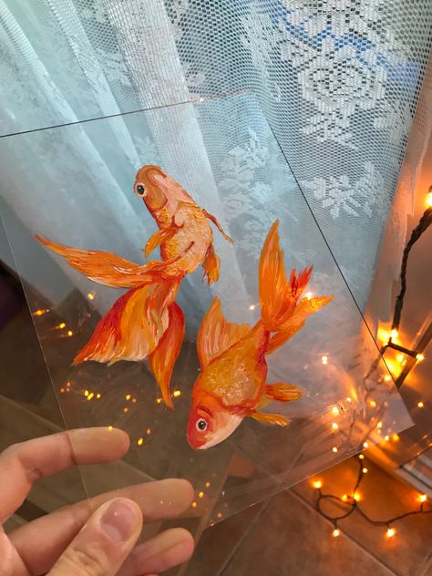 Aquarium Glass Painting, Glass Paint On Mirror, Painting With 3d Elements, Painting Ideas On Objects, Paintings On Glass Frames Aesthetic, Painting In Glass Frame, Painting On Clear Acrylic, Glass Painting Frames, Rectangular Painting Ideas