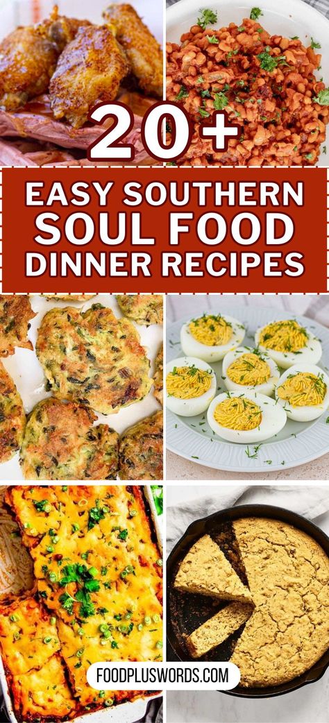 Enjoy the rich, comforting flavors of soul food with these easy meal ideas. From Sunday dinners to soul food dinner parties, these recipes bring homemade goodness to your table. Whether you love plates of fried chicken or crave quick and healthy meal ideas, our collection has you covered. Simple, delicious, and perfect for everyday meals or special occasions. Soul Food Party Ideas, Dinner Recipes Southern Meals, New Orleans Food Recipes Dinners, Dinner Recipes Soul Food, Country Dinners, Summer Soul Food Recipes, Easy Soul Food, Soul Food Dinner Party Menu Ideas, Dinner Sunday