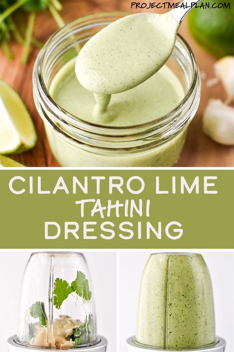 Tahini Recipe, Vegan Salad Dressing, Cilantro Dressing, Vegan Dressing, Salad Dressing Recipes Homemade, Vegan Sauces, Homemade Salads, Tahini Dressing, Homemade Salad Dressing