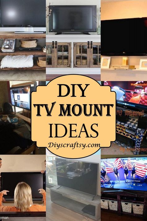 Diy Tv Mount Ideas, Tv Mounted Above Desk, Wall Mounted Tv Console Ideas, Diy Wall Mounted Tv Stand, Tv Swivel Wall Mount Ideas, Tv Wall Hanging Ideas, Tv Mounted On The Wall In Bedroom, Tv Wall Mount Ideas Living Rooms, Mounting Tv On Wall