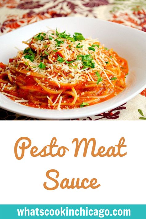 Pesto Meat Sauce #pesto #pasta #recipes Pesto Meatballs, Baked Pasta Casserole, Sauce Pesto, Pasta With Meat Sauce, Something Green, Spaghetti Meat Sauce, Pesto Pasta Recipes, Green Pesto, Pasta Casserole