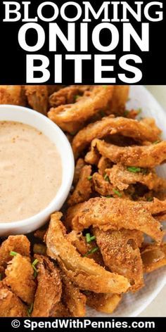 Learn how to make Blooming Onion Bites with dipping sauce following this easy recipe! Make them on the stovetop, in the oven, or use the Air Fryer. #spendwithpennies #bloomingonion #recipe #appetizer #airfryer #easy #best #homemade #mini #deepfried Blooming Onion Recipe Oven, Blooming Onions Recipe, Blooming Onion Recipe Easy, Airfryer Appetizer Recipes, Blooming Onion Petals Recipe, Airfryer Blooming Onion, Onion Petals Recipe Air Fryer, Hamburger Sides Ideas Easy, Mini Blooming Onion Air Fryer