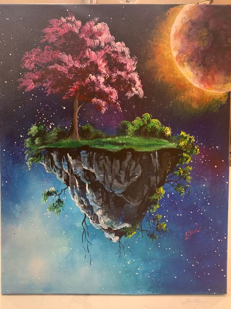 Island In The Sky, Painting On Canvas For Beginners, Canvas For Beginners, Island Art, Fantasy Paintings, Nature Art Painting, Cross Paintings, Fantasy Art Landscapes, Fantasy Concept Art