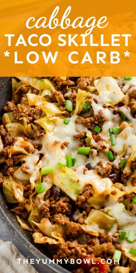 The Low Carb Cabbage Taco Skillet is a tasty, keto-friendly dish perfect for quick weeknight dinners. This cabbage recipe is ready in less than 30 minutes!rn Keto Cabbage Skillet, Cabbage Dinners Healthy, Keto Dinner Recipes Cabbage, Keto Recipes Cabbage, Healthy Dinner Recipes With Cabbage, Healthy Cabbage Meals, Cabbage Bowls Recipe, Cabbage Taco Casserole, Dinner Ideas With Ground Beef Dairy Free