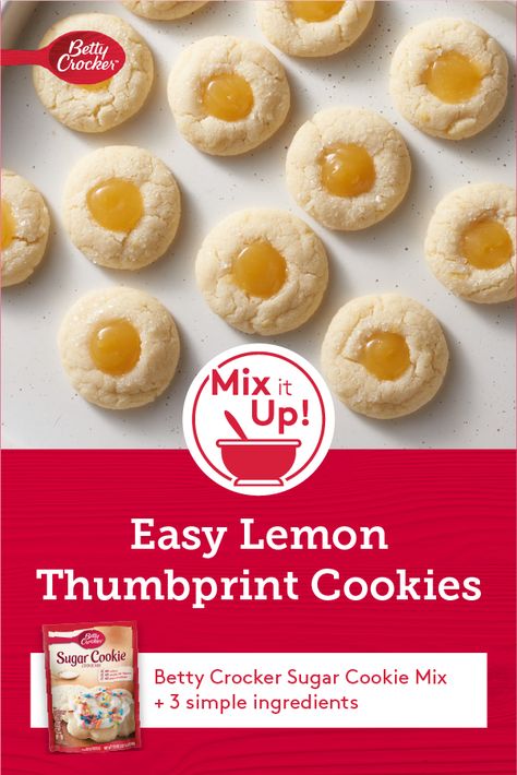 Thanks to Betty Crocker sugar cookie mix, you're a mere four ingredients away from the springiest cookies you could ever want! Betty Crocker Sugar Cookie, Lemon Thumbprint Cookies, Betty Crocker Sugar Cookie Mix, Betty Crocker Cookie Mix, Fun Bars, Betty Crocker Cookies, Betty Crocker Sugar Cookies, Strawberry Sangria, Buttery Sugar Cookies