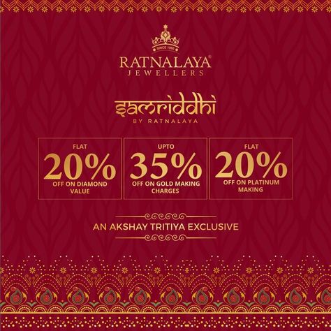 Ratnalaya Jewellers presents Samridhi An exclusive range for Akshaya Tritiya, bring home happiness and luxury on this auspicious day! ✅Flat 20% off on Diamond Value ✅Upto 35% off on gold making charges ✅Flat 20% Off on Platinum Making ✅ Free Jewellery Insurance on every purchase To explore our ravishing collection, visit our store at Hathwa Market|Kankarbagh or browse www.ratnalayajewels.com or download our App from App Store/Play Store Pushya Nakshatra, Offer Ads, Jewellery Ads, Akshaya Tritiya, Graphic Design Portfolio Cover, Shiva Painting, Jewelry Ads, Lord Shiva Painting, Lord Shiva