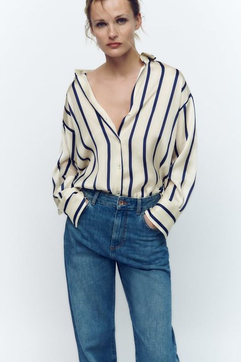 Women's Shirts & Blouses | Explore our New Arrivals | ZARA United States Flowy Shirt, Satin Shirt, Spring Shirts, Striped Blouse, Styl Vintage, Oversized Shirt, Silk Blouse, Look Fashion, Silk Satin