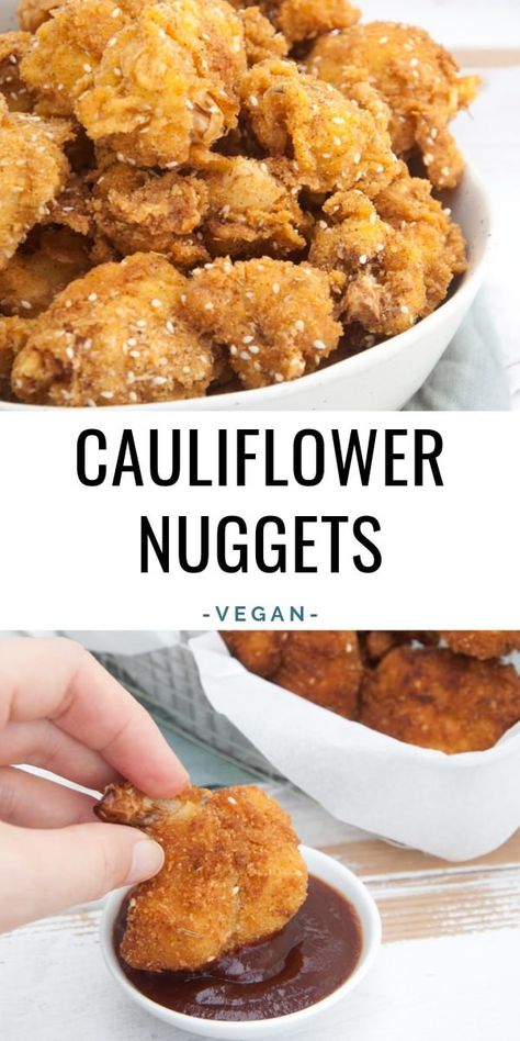 These Breaded & Fried Cauliflower Nuggets are the perfect game day snack! Even when you're not into sports, you'll love these crispy nuggets. They are quick and easy to make! | ElephantasticVegan.com #cauliflower #nuggets #vegan #vegetarian #snack Breaded Cauliflower, Cauliflower Nuggets, Resep Vegan, Vegetarian Snack, Nuggets Recipe, Fried Cauliflower, God Mat, Vegan Appetizers, Perfect Game