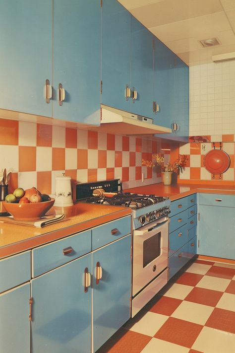 35+ Mid Century Modern Kitchen Designs and Tips - TastyInteriors Bauhaus Kitchen Design, Retro Interior Design Kitchen, Seventies Kitchen, 70s Mid Century Kitchen, Post Modern Kitchen, Dopamine Kitchen, Space Age Kitchen, Mid Century Modern Tile, Artsy Kitchen