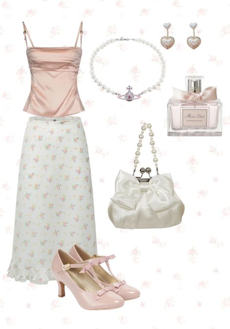 Coquette style kit #delicate #cute #style #coquette #coquettestyle #cutestyle #pink #pretty #aesthetic #coquetteaesthetic Pink Coquette Outfit Aesthetic, Vintage Coquette Outfits, Conquete Aesthetic Outfits, Floral Aesthetic Outfit, Couqutte Aesthetic Outfits, Pink Coquette Outfits, Cocette Aesthetic Outfits, Pink Pretty Aesthetic, Tvd Outfits