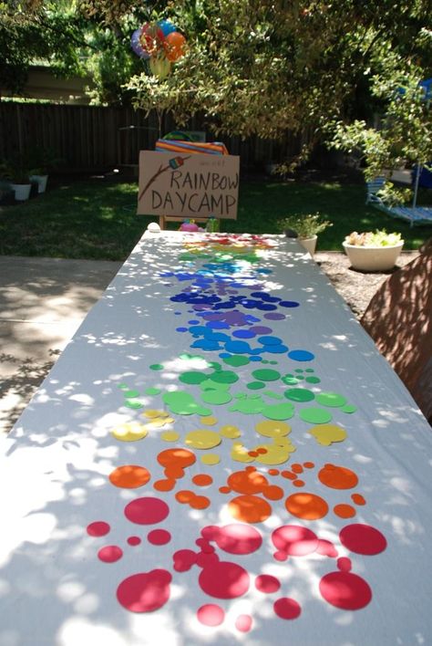 Art Table Decorations, Rainbow Table Set Up, Colorful Party Table Decor, Rainbow Birthday Party Table Set Up, Rainbow Party Ideas Decorations, Rainbow Party Table Decor, Color Party Decorations For Adults, Rainbow Party Ideas For Adults, Rainbow Table Decorations