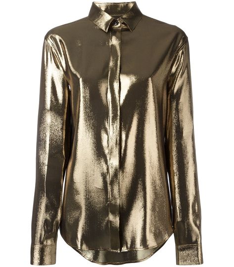 Yves Saint Laurent Shirt, Metallic Shirt, Brown Long Sleeve Shirt, Curved Hem Shirt, Drop Shoulder Shirt, Grey Long Sleeve Shirt, Brown Long Sleeve, Beige Top, Extra Long Sleeves