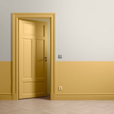 Paint For Interior Walls, Yellow Hallway, Painted Hallway, Half Painted Walls, Painted Wainscoting, Two Tone Walls, Hallway Paint, Hallway Colours, Deco Studio