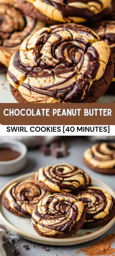 Chocolate Peanut Butter Swirl Cookies Swirl Cookies, Chewy Cookies, Chocolate And Peanut Butter, Chocolate Peanut Butter Cookies, Peanut Butter Desserts, Butter Cookies Recipe, Peanut Butter Brownies, Classic Cookies, Peanut Butter Recipes