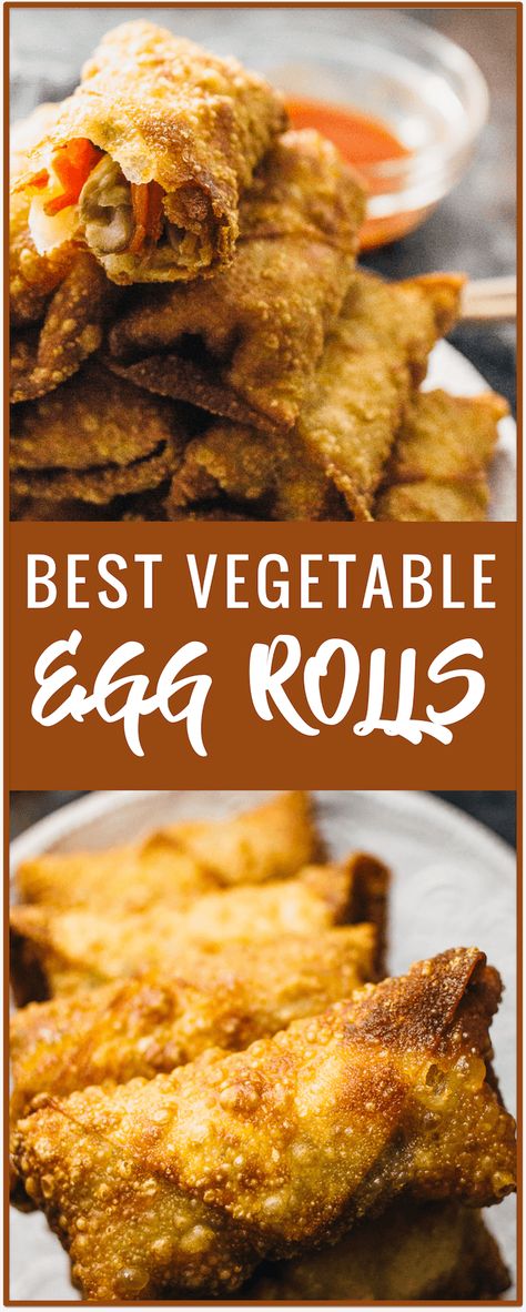 Best vegetable egg rolls - These vegetable egg rolls are ridiculously crunchy and taste better than any Chinese takeout version. They make for a popular vegetarian appetizer, and they're easy to assemble and cook. Chinese Beef Recipes, Vegetarian Chinese Recipes, Vegetable Egg Rolls, Egg Rolls Recipe, Vegetarian Appetizer, Chinese Chicken Recipes, Authentic Chinese Recipes, Egg Roll Recipes, Chinese Takeout