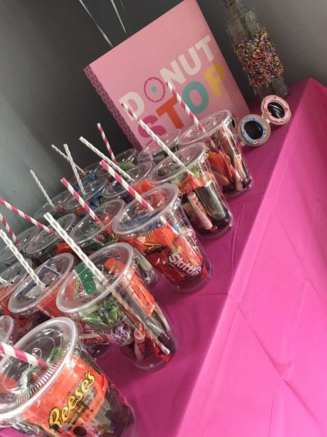 Donut Grow Up | CatchMyParty.com Donut Birthday Party Ideas, 14th Birthday Party Ideas, Birthday Sleepover Ideas, Donut Birthday Party, Movie Night Birthday Party, Movie Birthday Party, Birthday Party Snacks, Sleepover Birthday Parties, Donut Birthday Parties