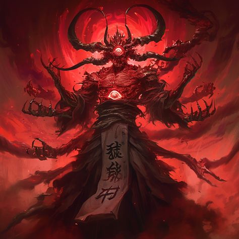 Archdemon Art, Dnd Demon Lord, Dnd Demon Art, Dark Demon Art, Red Demon Art, Humanoid Demon, Demon Dnd, Giant Demon, Scarlet King