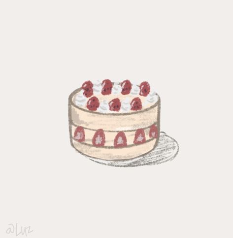 Simple Cake Painting, Cake Drawings Easy, Strawberry Cake Tattoo, Bday Cake Drawing, Cake Doodle Drawing, Birthday Cake Drawing Aesthetic, Simple Cake Drawing, Birthday Cake Drawing Simple, Cartoon Cake Drawing