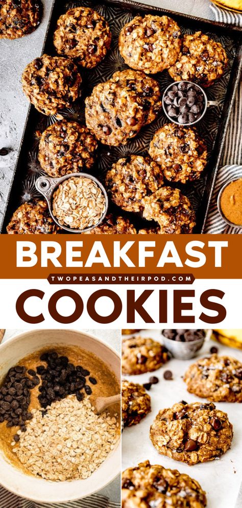 Out of new breakfast ideas? These Breakfast Cookies are gluten-free, naturally sweetened, and made without butter or oil. These homemade cookies make a great back-to-school recipe for breakfast! Oatmeal Chocolate Chip Breakfast Cookies, Cookies With Dates, Chocolate Chip Breakfast Cookies, Protein Breakfast Cookies, Sweet Brunch, Oatmeal Breakfast Cookies, Breakfast Cookie Recipe, Breakfast Cookies Healthy, Food Crush