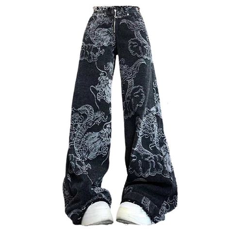 Fashion Dragon Jeans Revamp your wardrobe with our Fashion Dragon Jeans. These high-quality jeans feature a trendy dragon design, making them a statement piece for any outfit. The comfortable fit and durable material ensure long-lasting wear, while adding a touch of unique style to your look. Elevate your fashion game with our Fashion Dragon Jeans. Size: S: Waist: 63cm/ 24.8?in, Hips: 97cm/ 38.2?in, Length: 101cm/?39.8 inM: Waist: 67cm/ 26.4?in, Hips: 101cm/ 39.8?in, Length: 102cm/ 40.2 inL: Waist: 71cm/ 27.9 in, Hips: 105cm/?41.3 in, Length: 103cm/?40.6 inXL: Waist: 75cm/ 29.5 in, Hips: 109cm/?42.9 in, Length: 104cm/ 40.9 inMaterial: Denim Japanese Dragon Aesthetic, Dragon Pants, Dragon Jeans, Dragon Aesthetic, Aesthetic Jeans, Indie Aesthetic Outfits, Cowboy Pants, Dragon Shirt, 2000s Clothes