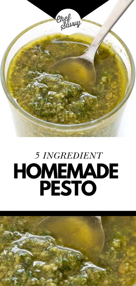 Save this recipe for the Best Easy 5 Ingredient Homemade Pesto! This super easy 5 Ingredient Homemade Basil Pesto recipe takes only 5 minutes to make and is so much better than store-bought. Plus, I’ve collected 15 of my favorite recipes to use this pesto in one place. Follow Chef Savvy for more Easy Meal Prep Recipes! Pesto Appetizers, Homemade Basil Pesto, Basil Pesto Recipe, Pesto Sauce Recipe, Homemade Pesto Recipe, Pesto Recipes, Chef Savvy, Basil Pesto Recipes, Healthy Finger Foods