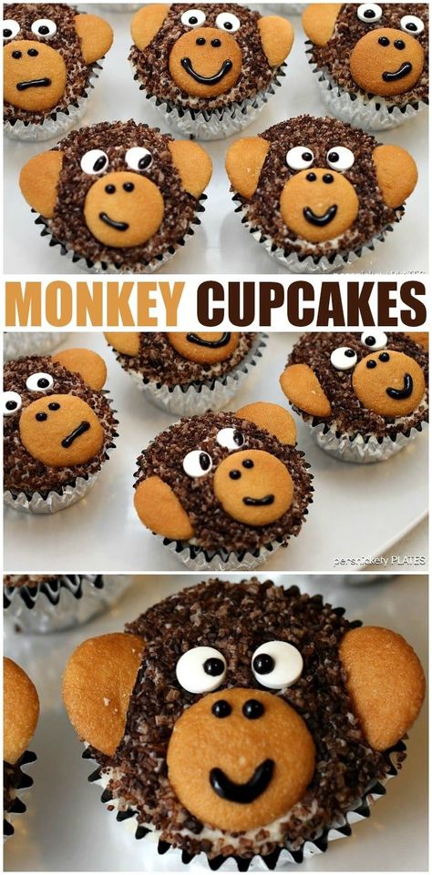 Monkey Themed Birthday Party, Homemade Chocolate Cupcakes, Monkey Cupcakes, Monkey Cookies, Kid Cakes, Cupcakes Homemade, Monkey Birthday Parties, Vanilla Wafer, Cupcakes With Chocolate