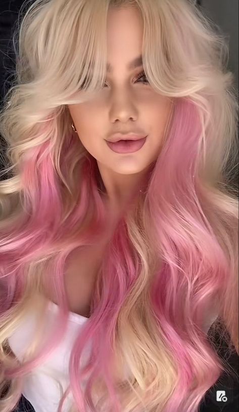 Pink Peekaboo Hair, Pink Hair Highlights, Blonde Hair With Pink Highlights, Light Pink Hair, Pink Blonde Hair, Pink Hair Dye, Peekaboo Hair, Blonde With Pink, Dyed Hair Inspiration