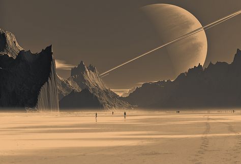 Saturn's moon Titan, Dusan Trajkovic on ArtStation at https://www.artstation.com/artwork/9ZGVa Alien Landscape, Saturns Moons, Planets Art, Alien Planet, Space Pictures, Alien Worlds, Fantasy Places, Fantasy Art Landscapes, Space Opera