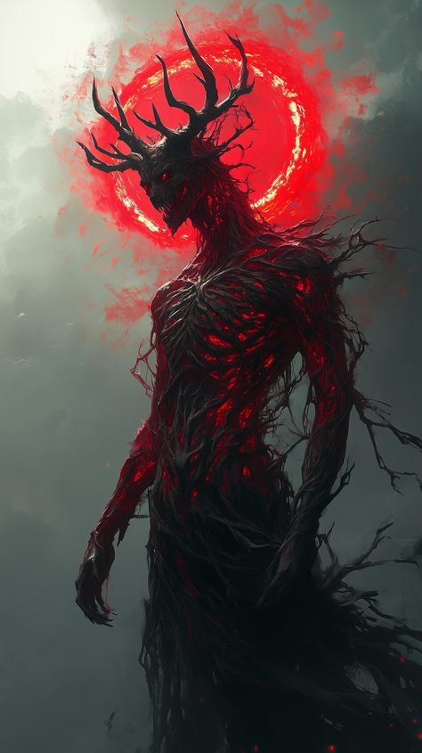 🩸 The Awakening of the Scarlet King 🩸In the abyss where light merges with shadows, he rises. The Scarlet King, an entity born of chaos, adorned with twisted branches and veins pulsing with crimson energy. A symbol of terror and power, his presence consumes the very essence of fear. 🌑✨Can you feel the darkness approaching?#DigitalArt #Demons #DarkArt #DarkFantasy #HorrorArt #ScarletKing #FantasyArt Shadow Entity Art, Dark Creatures Shadows, Dark Demon Art, Abyss Monster, Shadow Entity, Monster Art Drawing, Chaos King, Shadow God, Monster Transformation