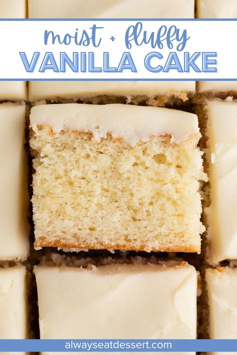 This classic vanilla cake recipe is the absolute BEST! With a moist and tender crumb and real vanilla flavor you can actually taste, it's the perfect cake for a birthday, graduation, bridal shower, or any celebration... or just because. Bake it as a layer cake, sheet cake, or cupcakes - this one recipe can do it all! Moist Vanilla Layer Cake, Organic Vanilla Cake Recipe, Rich Vanilla Cake, 1 Layer Vanilla Cake Recipe, Vanilla Cake 9x13 Recipe, Vanilla Cake Recipe Sheet Pan, Moist Layer Cake Recipes, Vanilla Chantilly Cake, Super Moist Vanilla Cake Recipe