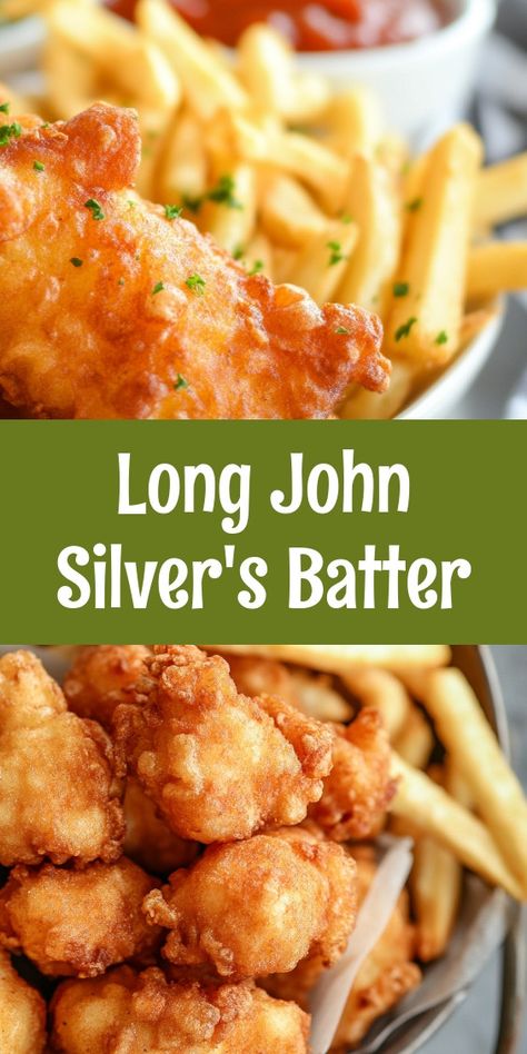 🐟✨ Dive into the secret behind Long John Silver's iconic crispy batter! This easy guide breaks down the ingredients, techniques, and tips for achieving that perfect golden crunch at home. From club soda to cornstarch, discover how to create a light and airy coating that enhances your favorite seafood dishes. Whether you're frying up fish, shrimp, or even veggies, this batter recipe is your ticket to a delicious seafood feast. Get ready to impress your family and friends with your newfound frying skills! 🍤🍽️ #SeafoodLovers #FriedFish #CrispyBatter #CookingAtHome Best Fried Fish Batter, Long John Silvers Batter Recipe, Fish Batter Recipe Easy, Fish Batter Recipe Crispy, Fried Shrimp Batter Recipes, Long John Silvers Fish Recipe, Fried Fish Batter Recipe, Silver Fish Recipe, Fried Shrimp Batter