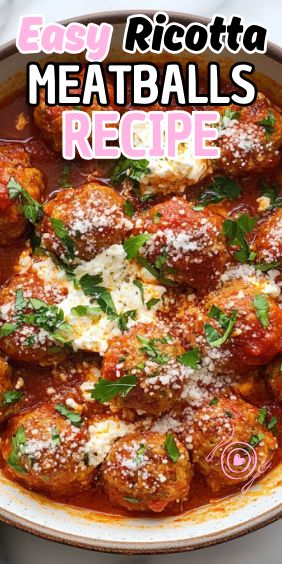 Easy Ricotta Meatballs Crockpot Ricotta Meatballs, Pork Ricotta Meatballs, Meatballs Made With Ricotta Cheese, Ricotta Cheese Meatball Recipes, Beef Ricotta Meatballs, Ricotta Cheese Meatballs, Meatballs And Ricotta Cheese, Baked Ricotta Meatballs, Ricotta Stuffed Meatballs