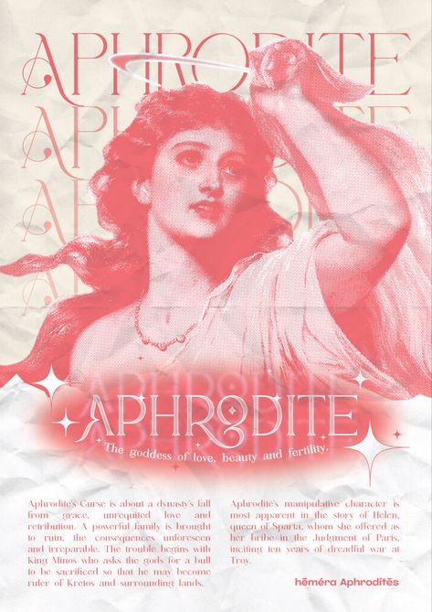 Aphrodite Poster Aesthetic, Greek Art Poster, Greek God Graphic Design, Mythology Graphic Design, Greek Poster Design, Aphrodite Pictures, Goddess Of Love Aesthetic, Coquette Graphic Design, Aphrodite Poster