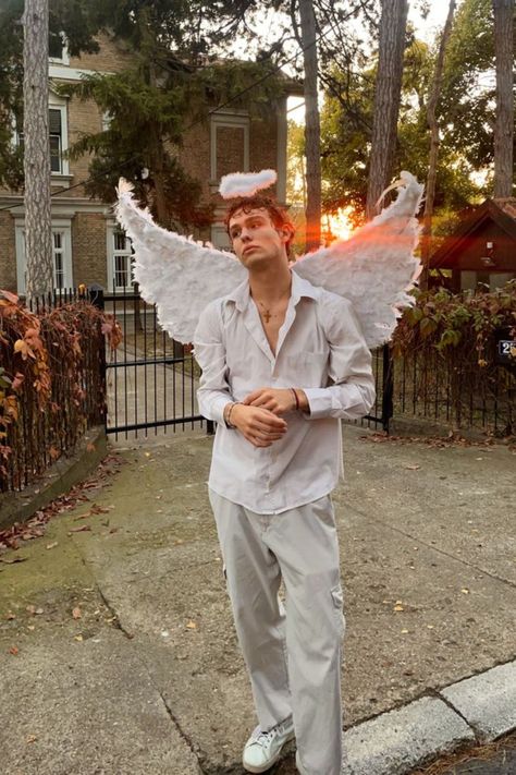 20 Last Minute Halloween Costumes Men Can Easily Recreate - Its Claudia G Men’s Angel Costumes, Guy Rave Halloween, Angel Costume Men Halloween, Holloween Costume Ideas Guy, Cute Male Halloween Costumes, Halloween Costumes For Gay Men, Male Celebrity Halloween Costumes, Halloween 2023 Ideas Costume, Male Angel Halloween Costume