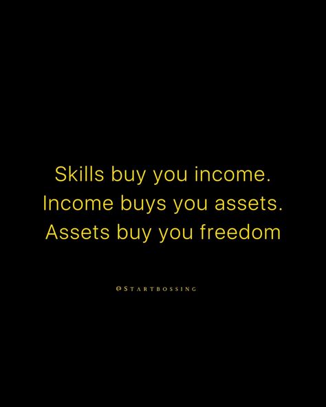 It starts with building those high income skills. You don’t even need to go to college to learn some of the top paying skills. Learning some of the following skills will allow you to become financially independent without having to trade your time like you would working for an employer. Some high income skills you can get started with today for little to no money include: Content Creation Affiliate Marketing E-Commerce Instagram Theme Pages Copywriting The list goes on… Comment 💯 below... Skills Quotes Motivation, High Income Aesthetic, Financially Independent Aesthetic, Learn New Skills Quotes, Money Quotes Truths, Skills Aesthetic, Financial Skills, Magnetic Aura, Support Small Business Quotes