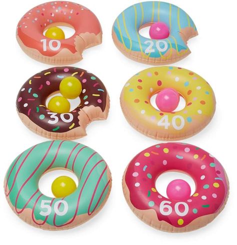 What a fun game to play in the pool this summer! #afflink #summerfun Donut Toss Game, Two Sweet Party Games, Donut Pool Party Ideas, Donut Party Activities, Donut Race Game, Donut Games For Kids, Donut Party Games, Dunk And Donuts Pool Party, Donut Party Games For Kids