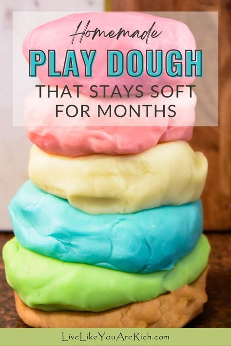 This is a recipe for Homemade Play Dough That Stays Soft for Months.  I made this months ago and it is still super soft and pliable it even works really well in my children’s Play-Doh activity sets. Make Your Own Play Dough, How To Make Playdough, Play Doh Recipe, Best Play Dough, Soft Playdough Recipe, Homemade Play Doh, Easy Homemade Playdough, Playdough Slime, Playdough Ideas