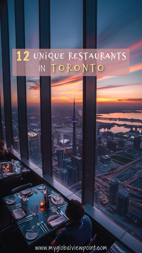 View from a high-rise restaurant in Toronto during sunset, featuring a dining table setup and a breathtaking skyline including the CN Tower, one of the coolest unique restaurants in Toronto. Toronto Birthday Ideas, Toronto Canada Restaurants, Toronto Restaurants Downtown, Things To Do In Toronto Canada, Toronto Canada Aesthetic, Toronto Itinerary, Toronto Vacation, Canada Restaurants, Toronto Nightlife