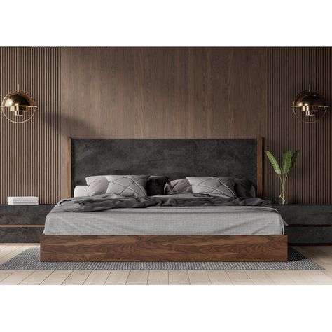 Mercury Row® Alaya Low Profile Platform Bed & Reviews | Wayfair Modern Platform Bed Storage, Low Profile Beds, Modern King Size Bed Master Bedrooms, Low Height Bed Design, Slate Headboard, Black And Natural Wood Bedroom, Walnut Bedroom Ideas, Luxury Platform Bed, King Bed Modern